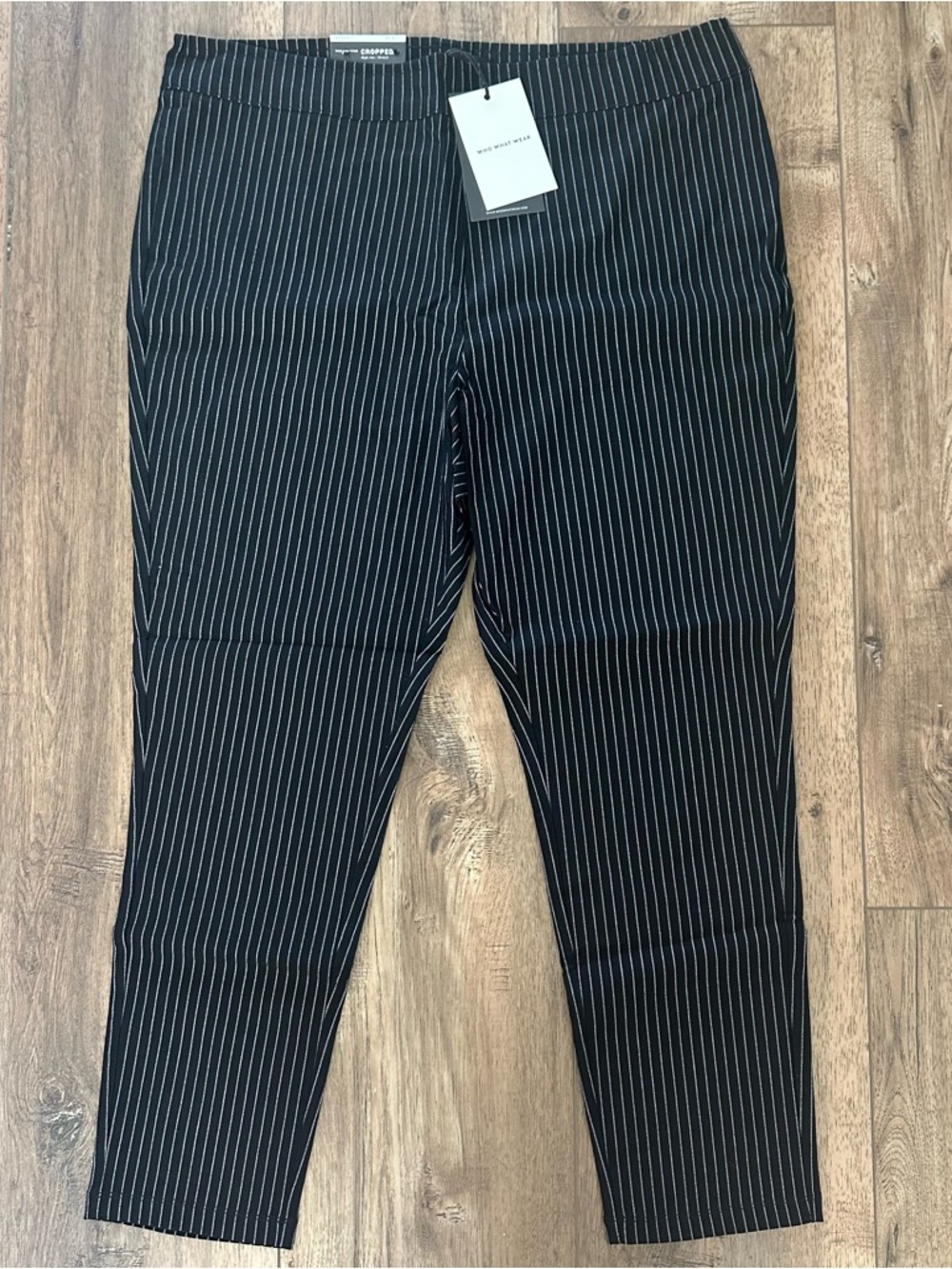 NWT! Who‎ What Wear Black Pants, Stripes, Classic, Career, Crop, Minimalist, 18W